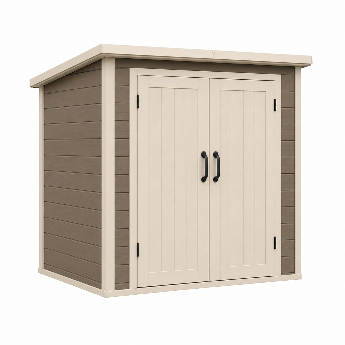 Abri de jardin 180 x 120 x 200 cm en résine beige et taupe à double porte