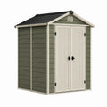 Abri de jardin 183 x 111 x 197 cm en résine vert et beige avec double porte ventilée