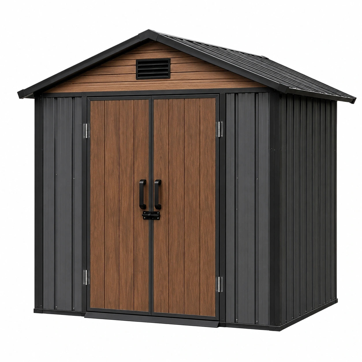 Abri de jardin 240 x 180 x 210 cm en métal noir et brun avec portes doubles pour rangement extérieur