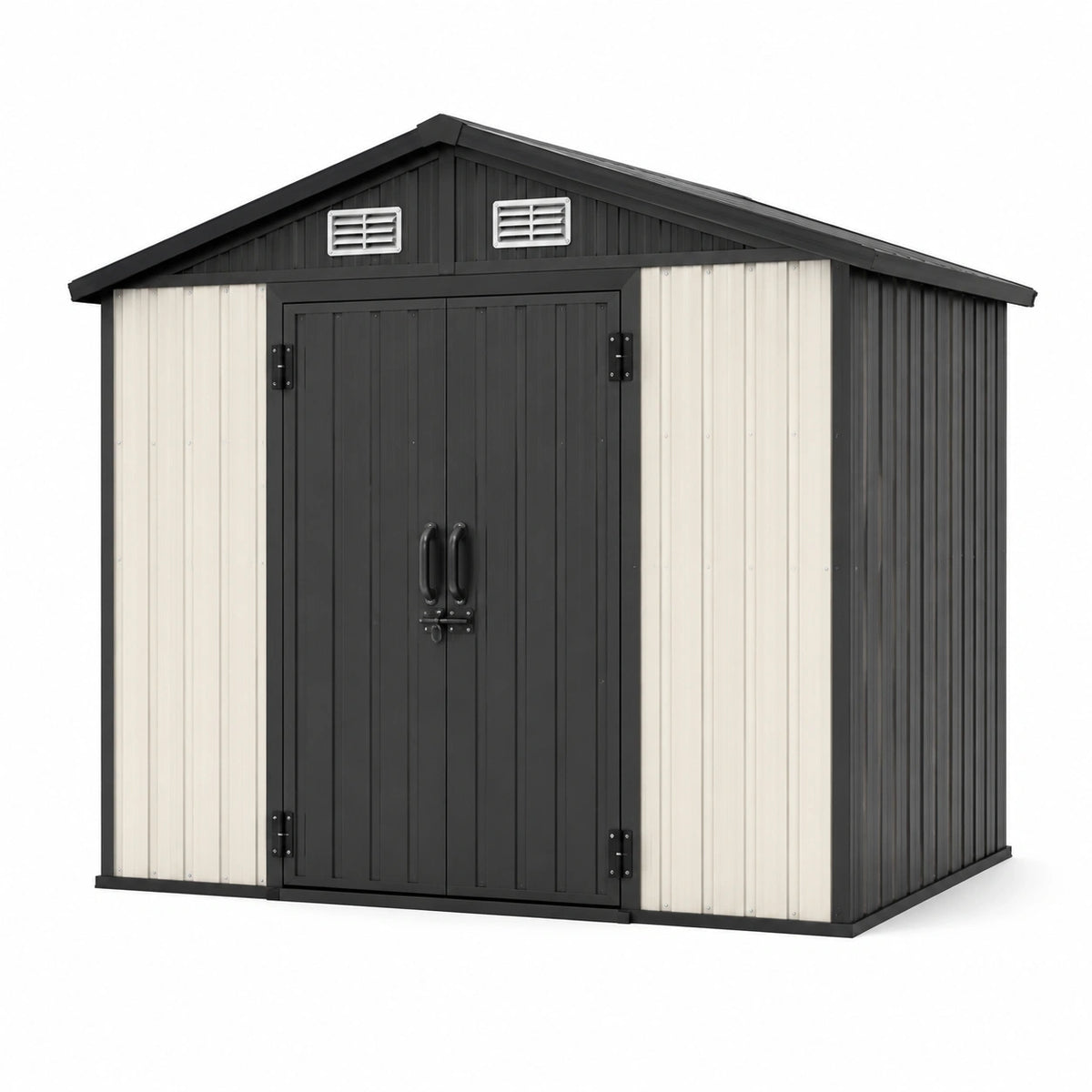 Abri de jardin 213 x 127 x 195 cm en acier galvanisé noir et crème à double porte ventilé