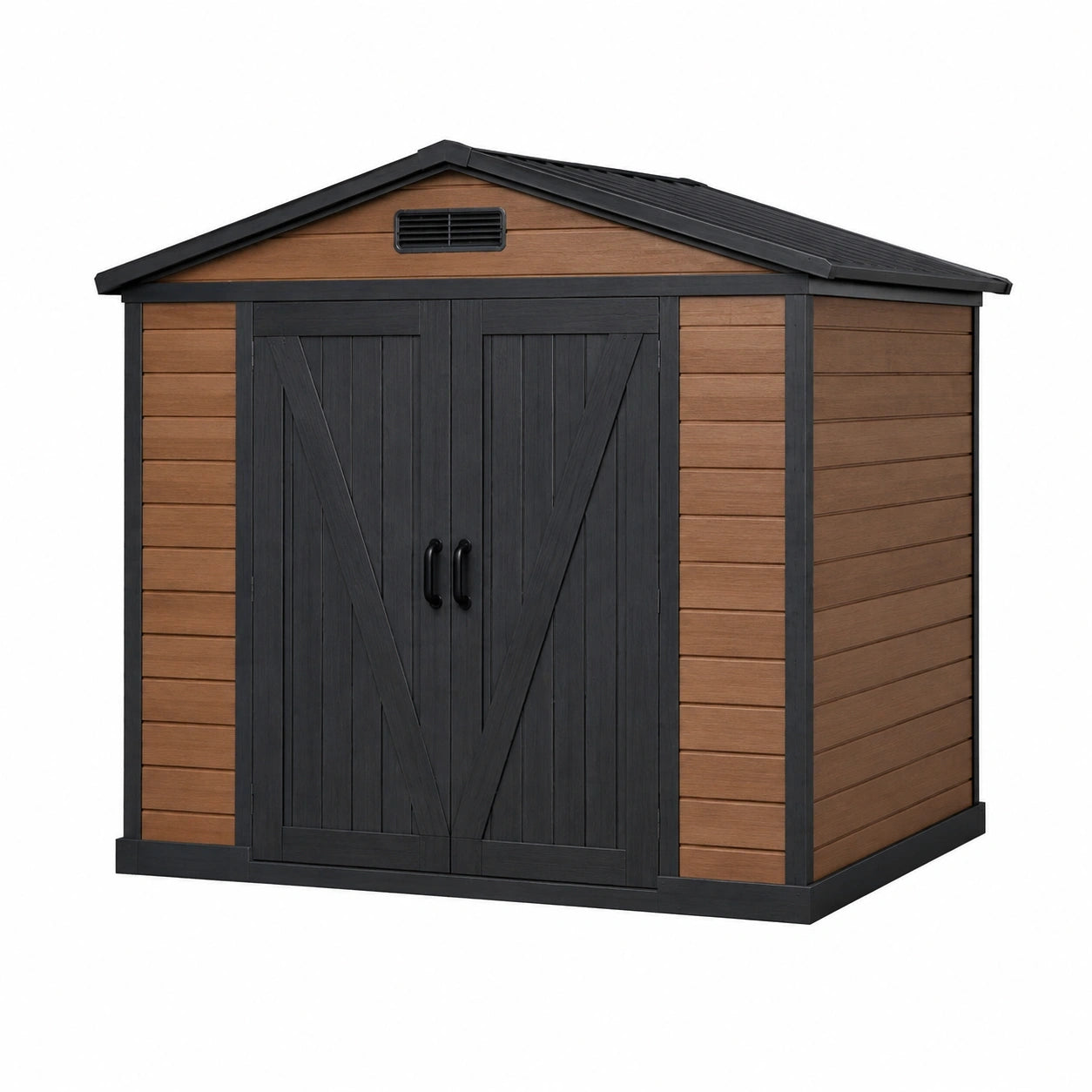 Cabanon de jardin 185 x 112 x 184 cm en résine marron et noir avec double porte ventilée