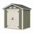 Abri de jardin 214 x 132 x 188 cm en résine vert sauge et beige avec portes doubles ventilées