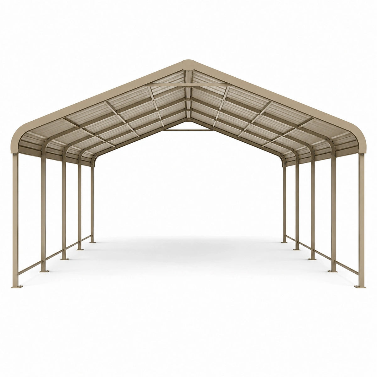 Abri voiture 600 x 300 x 270 cm en acier beige avec toit à deux pentes
