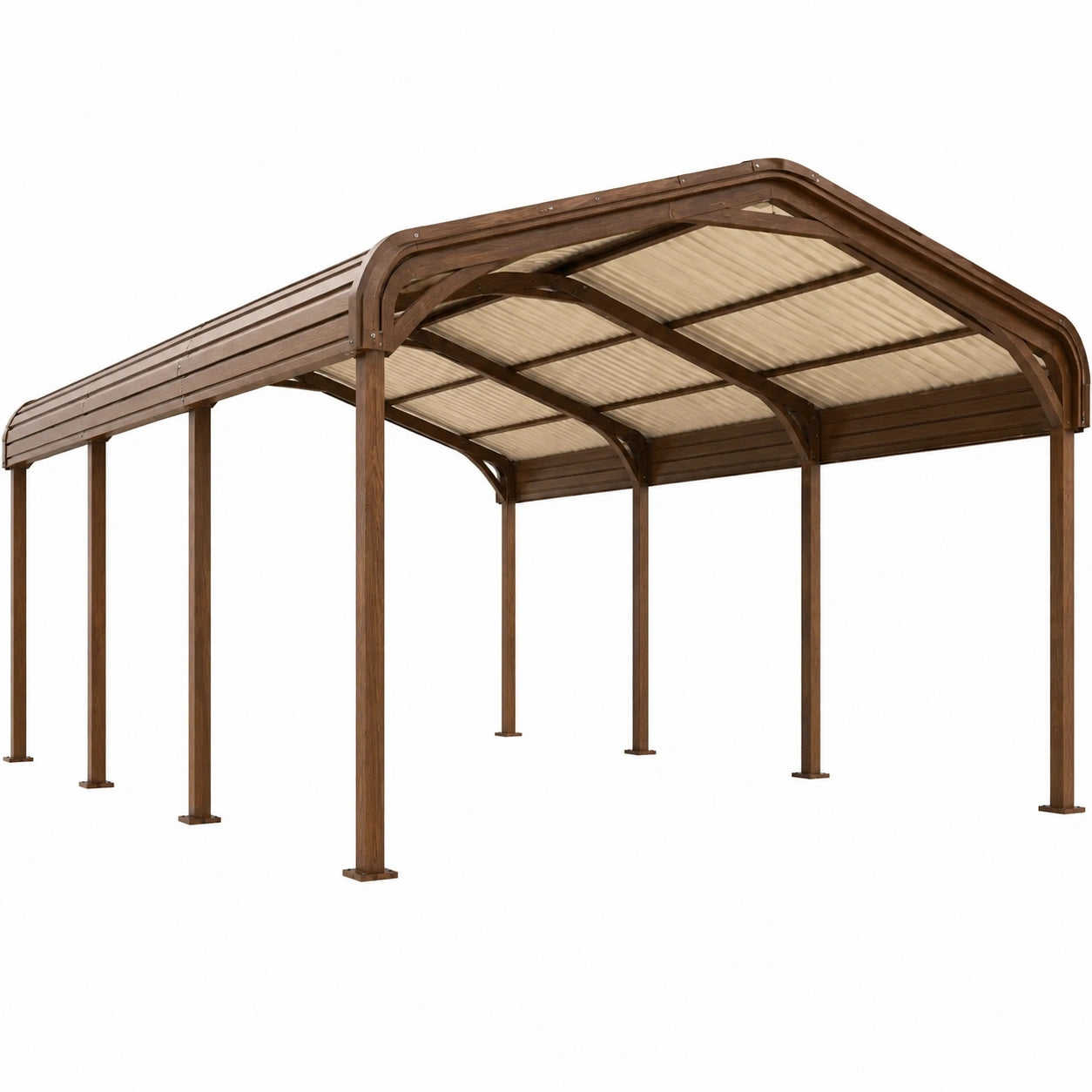 Abri voiture 495 x 300 x 240 cm en acier marron avec toit translucide style arche