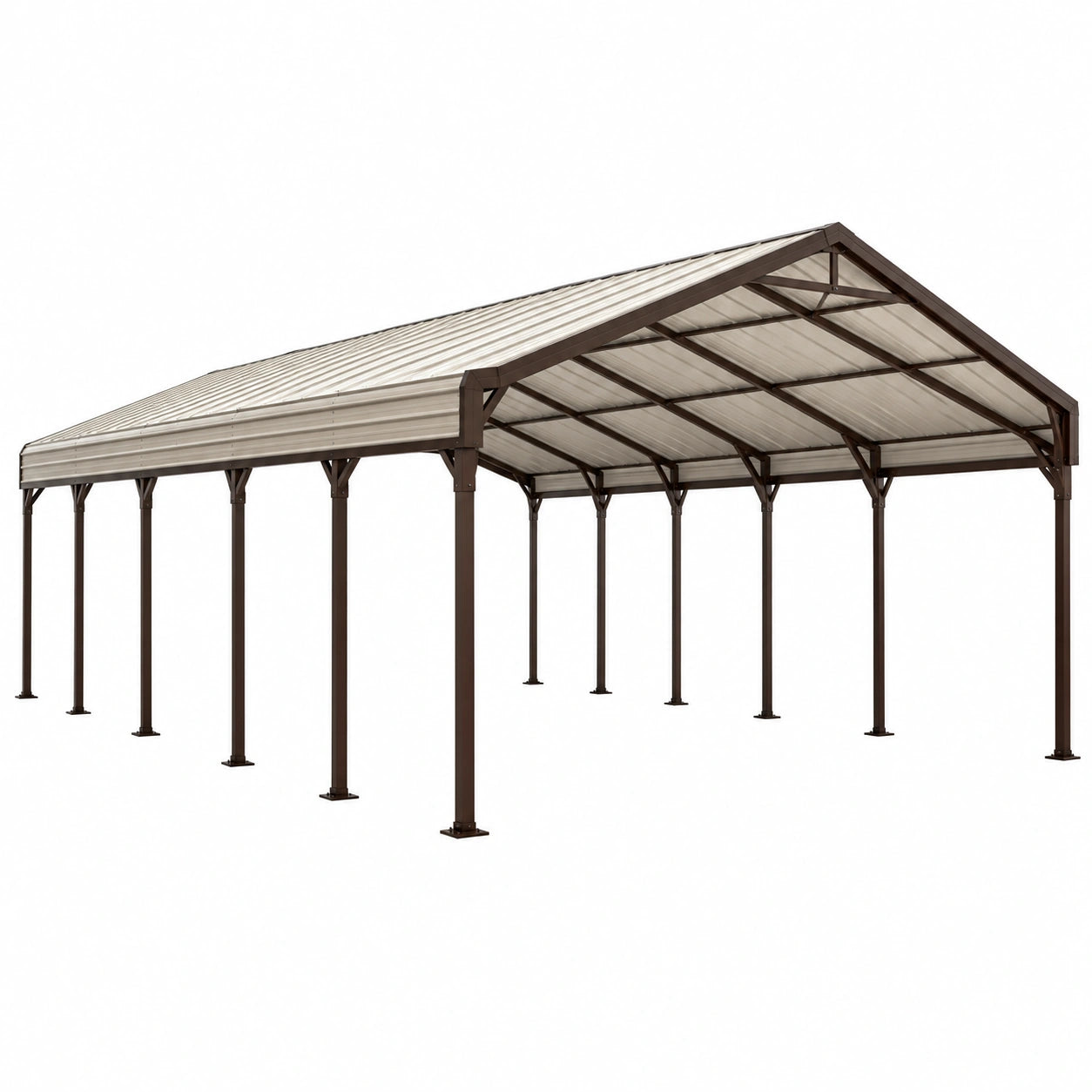 Abri voiture 600 x 300 x 270 cm en acier brun avec toit translucide