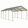 Abri voiture 600 x 300 x 270 cm en acier beige et vert avec toit incliné
