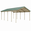 Abri voiture 600 x 300 x 270 cm en acier beige et vert à toit double pente pour extérieur