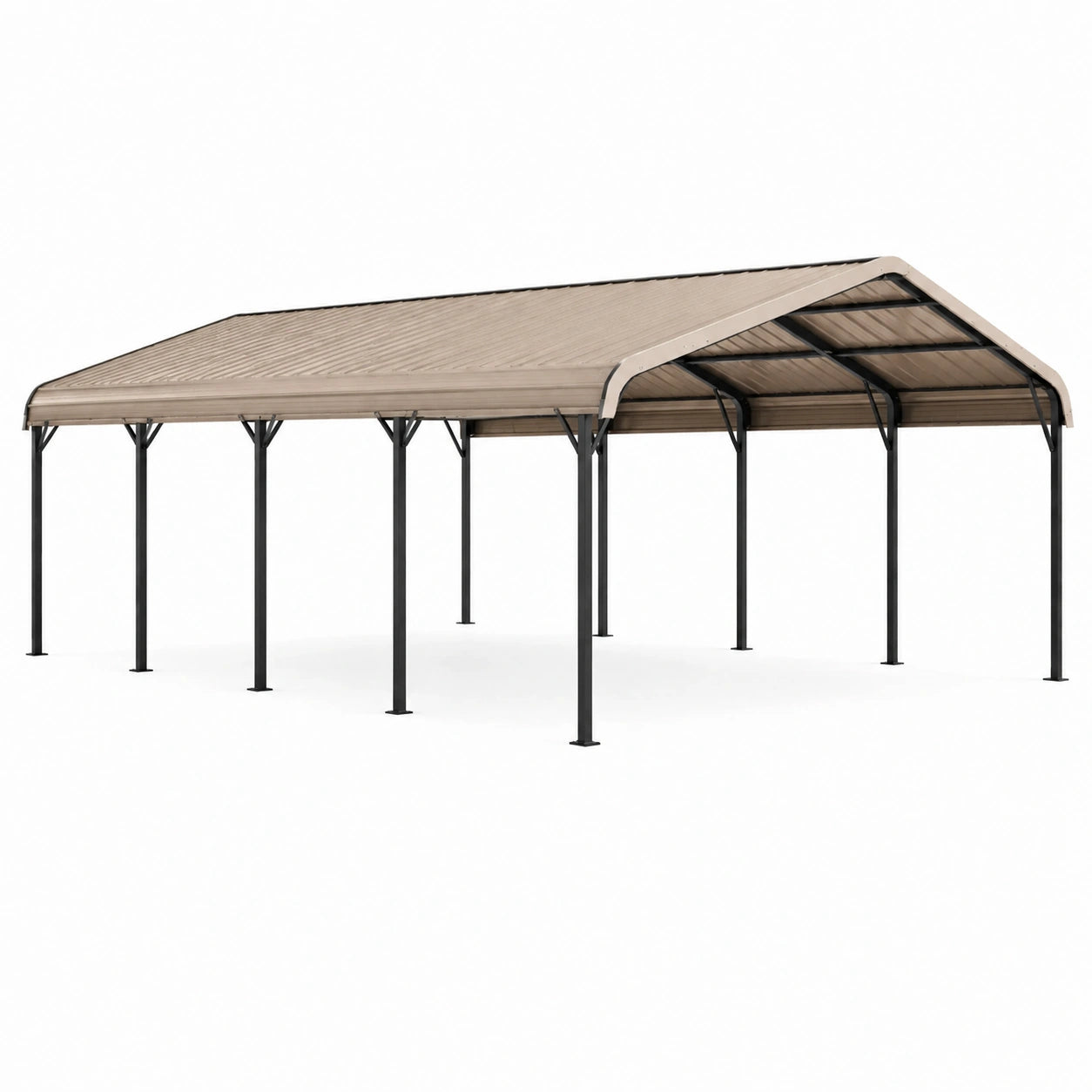 Abri voiture 430 x 300 x 270 cm en acier beige et noir à toit double pente