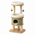 Arbre à chat diamètre 60 cm hauteur 150 cm en bois sisal beige vert avec plateformes de repos