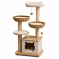Arbre à chat 60 x 50 x 140 cm en bois sisal beige avec paniers en osier et griffoirs