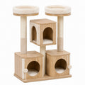Arbre à chat 60 x 60 x 150 cm en bois beige avec griffoirs et niches