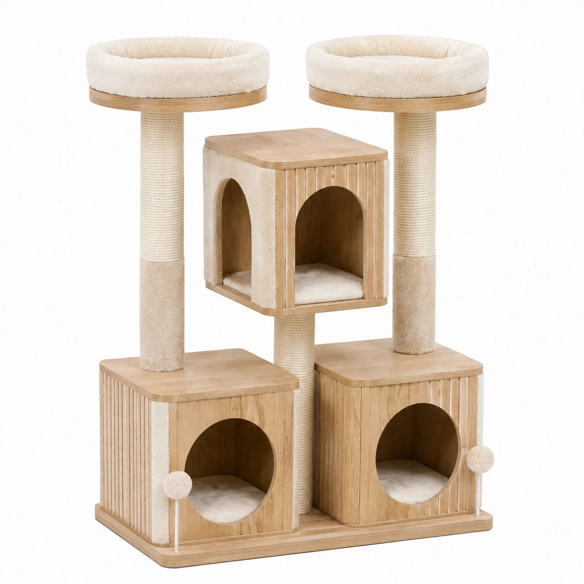Arbre à chat 60 x 60 x 150 cm en bois beige avec griffoirs et niches