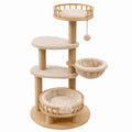 Arbre à chat diamètre 60 cm hauteur 150 cm en bois beige avec griffoirs et couchages