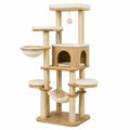 Arbre à chat 60 x 60 x 170 cm beige en bois avec griffoirs plateformes et niche