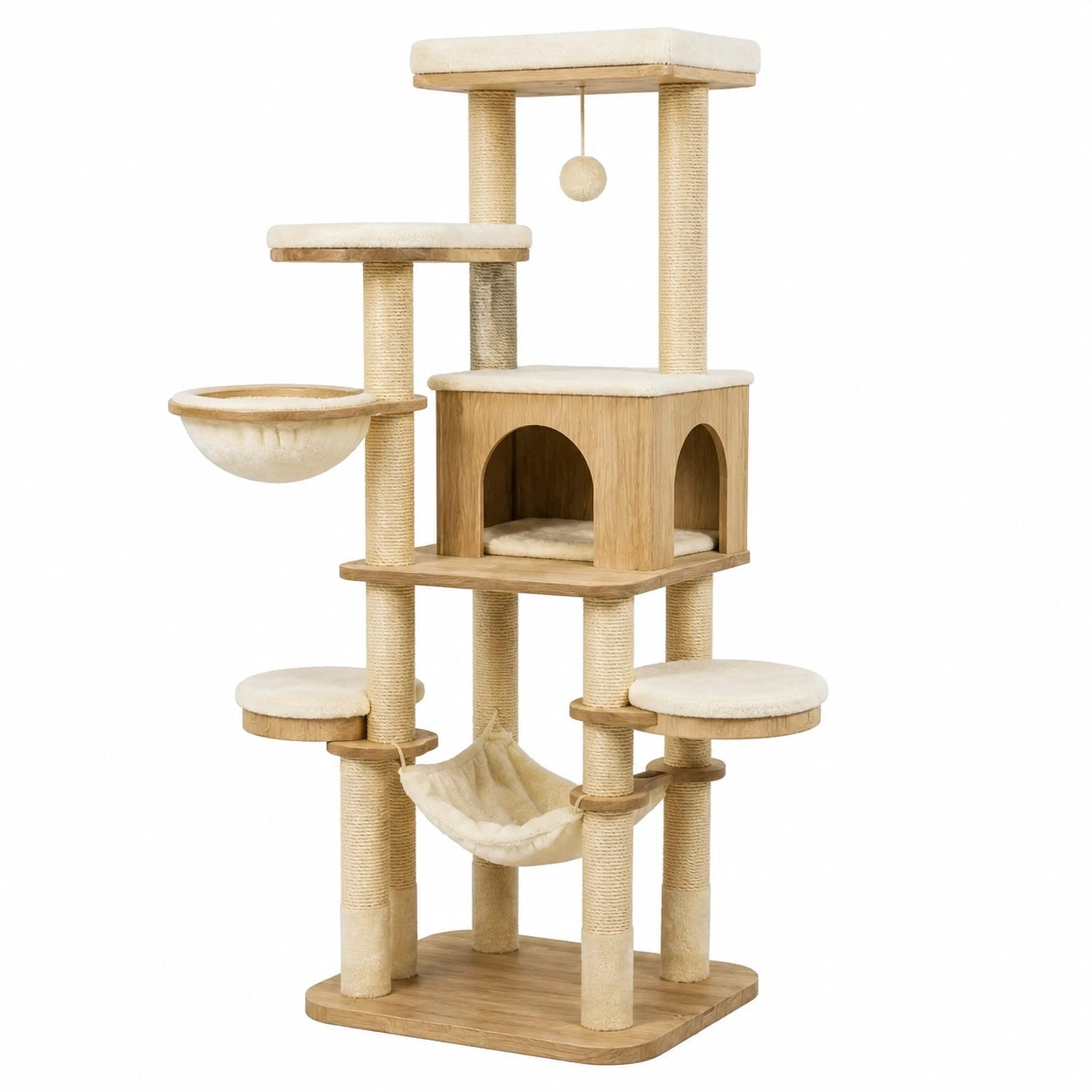 Arbre à chat 60 x 60 x 170 cm beige en bois avec griffoirs plateformes et niche