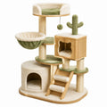 Arbre à chat 75 x 55 x 145 cm en bois beige/vert avec griffoirs et niches
