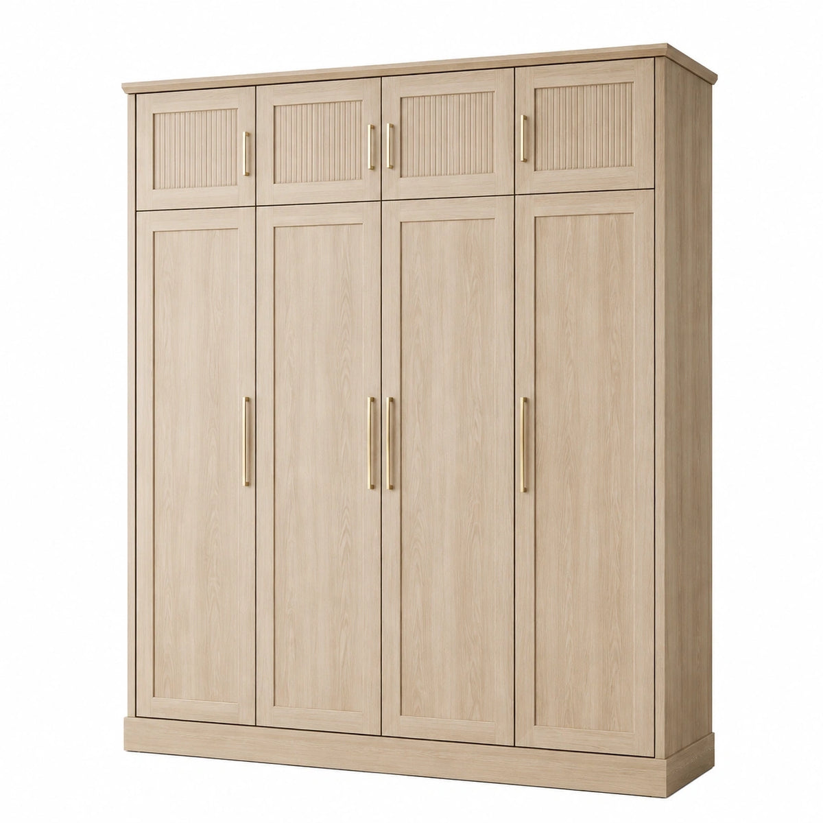 Armoire de rangement 200 x 60 x 220 cm effet chêne clair à 8 portes style contemporain