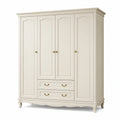 Armoire 200 x 60 x 220 cm en bois blanc cassé à 4 portes et 2 tiroirs style classique