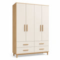 Armoire de rangement 160 x 52 x 200 cm blanc et bois à 4 portes 4 tiroirs style scandinave