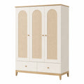 Armoire 3 portes 120 x 50 x 180 cm bois blanc et cannage naturel - rangement style bohème