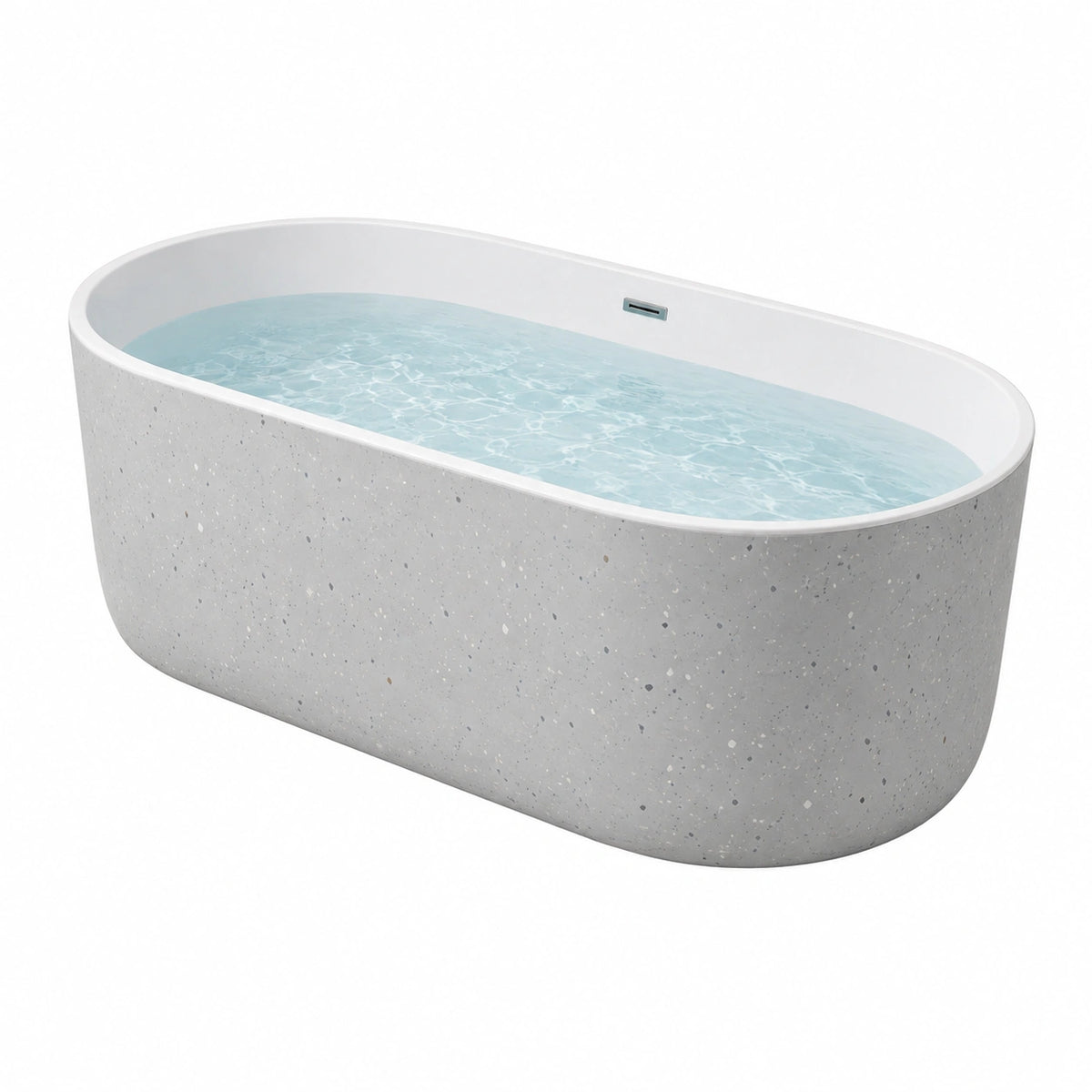Baignoire îlot ovale 170 cm en composite gris blanc pour salle de bains style contemporain
